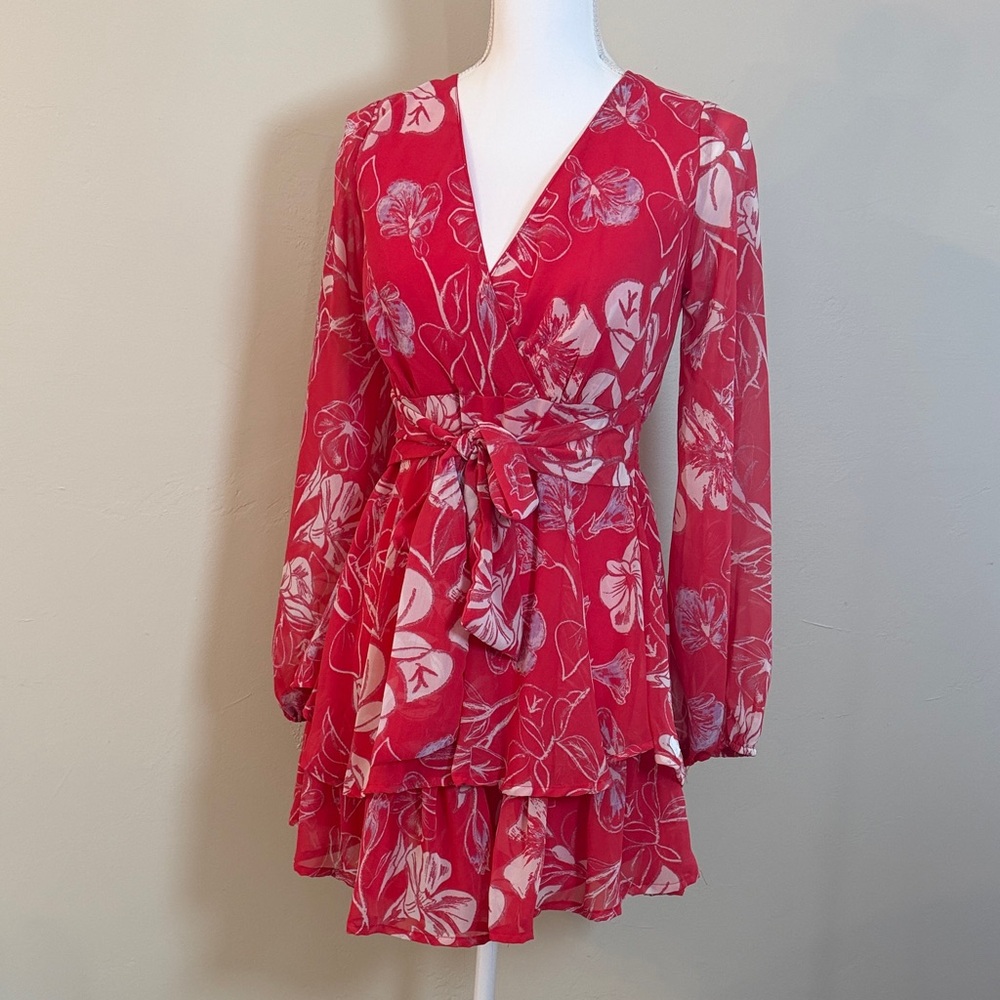Japna Women's Faux Wrap Ballon Sleeve Floral Dress Small